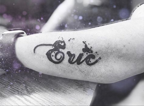 Ink splotched cursive name tattoo Name Tattoo, Tattoo Quotes, Tattoos