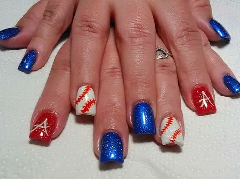 Baseball Nails Philadelphia Phillies Nails, Phillies Nails, Nails Baseball, Baseball Nails, Dip Nail Colors, French Tip Acrylic Nails, Short Acrylic, Short Acrylic Nails Designs, Dipped Nails