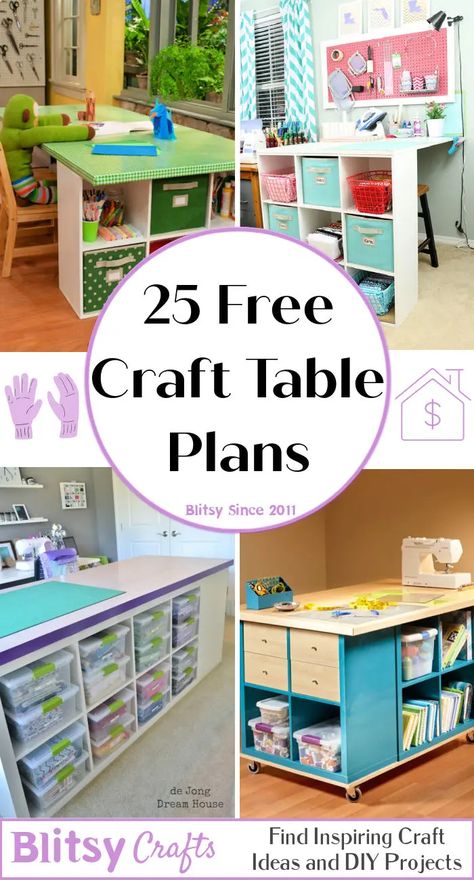 Scrapbook Table Work Stations, Craft Room Tables With Storage, Diy Small Craft Table, Kids Craft Table With Storage, Diy Play Table With Storage, Diy Craft Bench, Work Bench Craft Table, Craft Work Table Ideas, Mobile Craft Table