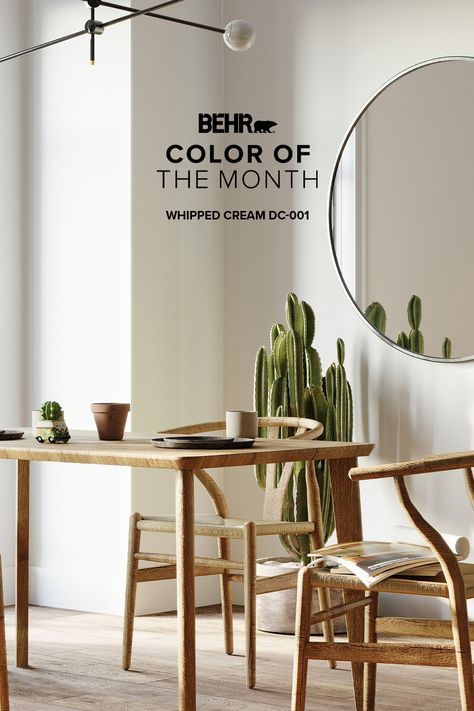 Boost the brightness in your space with our March Color of the Month, Whipped Cream. This versatile hue creates a neutral background so furniture and décor can shine. Behr Paint Living Room, Modern Farmhouse Paint Colors, Cream Paint Colors, March Colors, Painting Hacks, Behr Colors, Light Blue Paints, Color Of The Month, Behr Paint Colors