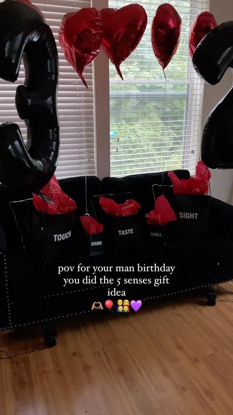 Pov you did the 5 senses gift idea for his birthday 🫶🏽 I mean what do you give someone that has everything = ME 🎈😅 Jk lol but I saw this idea and was like this is right up my alley. I normally do thoughtful gifts but this gave me more discipline lol Libra ♎️ Szn is here and I’m up next 💜 💡Drop a “💜” if you want a part 2 ✌🏼 & BTS of what’s in each bag 👀💜 #fyp #5sensesgift #5sensebirthdaygift #giftideasforhim #libraseason #libraszn | Asia✨ | dopemusicyouneed · Original audio 5 Senses Gift For Husband Ideas, 7 Senses Gift For Him, 5 Senses Gift For Boyfriend Ideas, The 5 Senses Gift Ideas For Him, 5 Senses Gift For Girlfriend, 5 Senses Gift For Husband, Sense Gifts, Five Senses Gift For Him, Senses Gift For Him