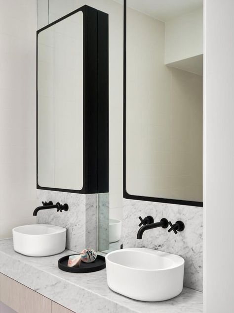 est living The Rose House Watts Studios 10 #bathroomdesigns Bathroom Medicine Cabinet Mirror, Black Medicine Cabinet, Wall Mounted Medicine Cabinet, Modern Bathroom Mirrors, Wall Mounted Bathroom Cabinets, Bathroom Storage Solutions, Medicine Cabinets, Bathroom Mirror Cabinet, Storage Mirror