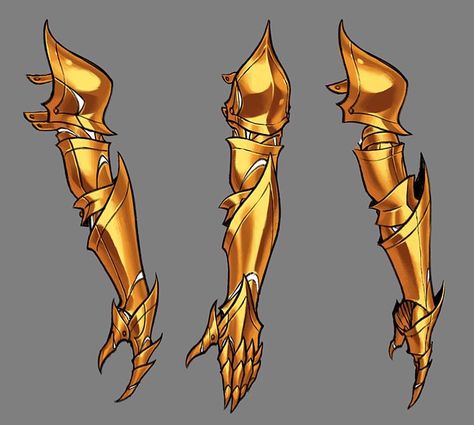 Fantasy Prostethic Arms, Metal Arm Concept Art, Crystal Gauntlet, Gold Armor Art, Armor Gloves Drawing, Gauntlets Design, Fantasy Prosthetic Arm Magic, Cool Gauntlets, How To Shade Armor