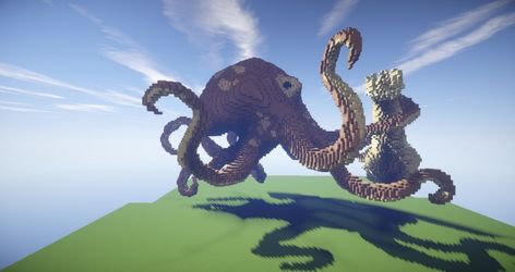 Minecraft Kraken Build, Minecraft Octopus, Minecraft Octopus Build, Minecraft Sea Creatures, Cool Underwater Minecraft Builds, Minecraft Underwater Statue, Minecraft Kingdom, Japanese Pagoda, 3d Pixel