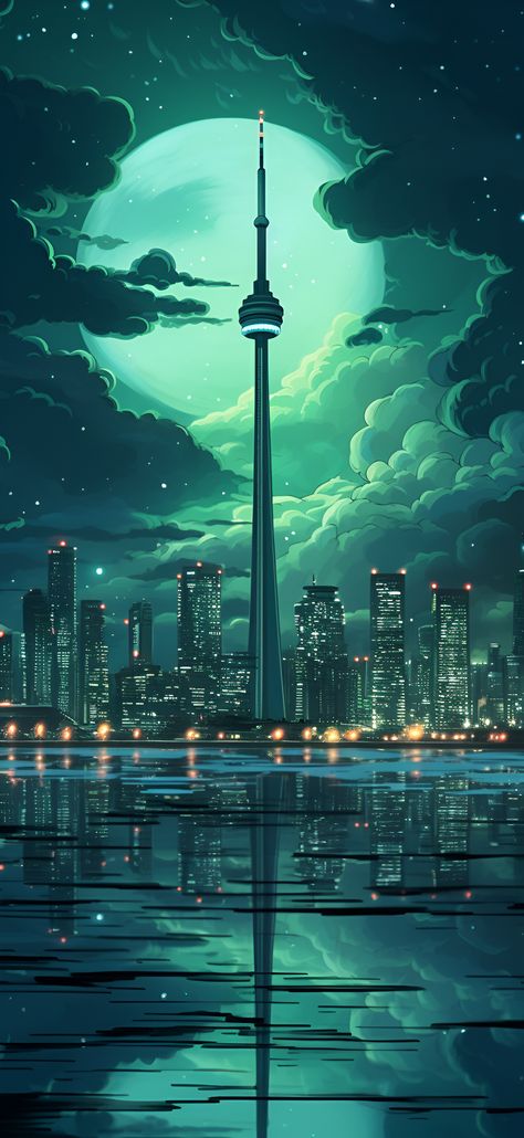 Vibrant turquoise aesthetic image of the Toronto skyline including the CN Tower. Toronto Hd Wallpaper, Turquoise Aesthetic Wallpaper Iphone, Torquise Aesthetic Wallpaper, Toronto Wallpaper Iphone, 1080p Aesthetic Wallpaper, Aesthetic Turquoise Wallpaper, Cn Tower Tattoo, Cn Tower Wallpaper, Cyan Wallpaper Aesthetic