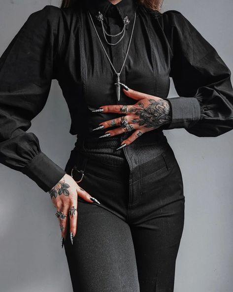 It's called Corporate Goth. For when you want to summon demons but be serious and professional about it 🕸️ @disturbia Shirt coming soon… | Instagram Gothic Chic Fashion, Edgy Work Outfits, Goth Outfit Inspo, Elegant Goth, Corporate Goth, Casual Goth, Be Serious, Storage Idea, Closet Makeover