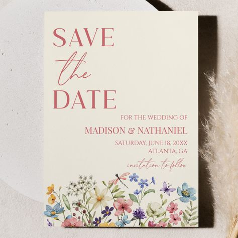 Garden Wedding Invite, Save The Date Ideas Garden Wedding, Wild Flower Wedding Invites, Wildflower Save The Date, Garden Party Wedding Save The Date, Garden Party Save The Date, Wildflower Stationery, Save The Date Wildflowers, Cottage Core Wedding