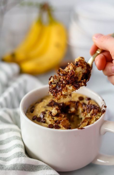 Easy Banana Chocolate Mug Cake — Honest Grub, Honest Foodie Easy Banana Mug Cake, Healthy Banana Mug Cake Recipes, Chocolate Banana Mug Cake, Banana Mug Cake No Egg, Weight Watcher Mug Cake, Banana Mug Cake Microwave Healthy, Vegan Banana Mug Cake, Cinnamon Mug Cake, Natural Desserts