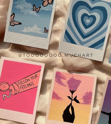 Cute Poloroid Ideas, Mini Polaroid Drawing, Poloroid Paintings Easy, Cute Polaroid Paintings, Cute Easy Paintings, Phone Case Diy Paint, Diy Phone Case Design, Diy Iphone Case, Easy Canvas Art