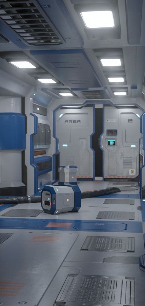 Futuristic Space Station Interior, Sci Fi Space Station Interior, Scifi Facility, Sci Fi Corridor, Space Ships Interior, Spaceship Interior Concept Art, Spaceship Interior Design, Sci Fi Spaceship Interior, Sci Fi Office