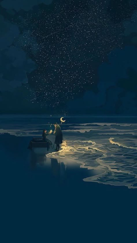 Couple at night next to the sea illustration art #digitalart #digitalpainting #drawing Couple At Night, Sea Illustration Art, The Sea Illustration, Sea Illustration, Night Illustration, High Fantasy, Arte Fantasy, Dreamy Art, Alam Yang Indah