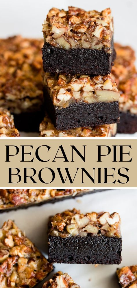 Pecan Brownies Recipe, Gooey Pecan Pie, Pecan Pie Brownies, Brownie Desserts Recipes, Pie Brownies, Slice Of Pie, Classic Thanksgiving, Decadent Chocolate Cake, Kinds Of Desserts