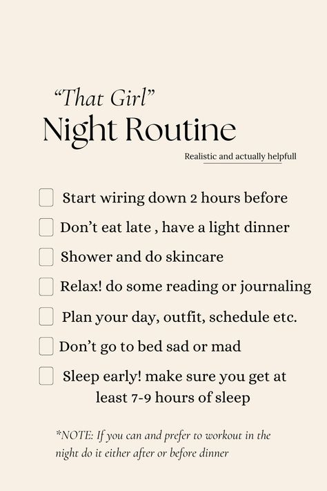 Day Time Routine, Best Daily Routine For Women, Good Night Time Routine, 9pm Night Routine, That Girl Night Routine, Night Time Routine Checklist, That Girl Routine, Simple Night Routine, Sunday Night Routine