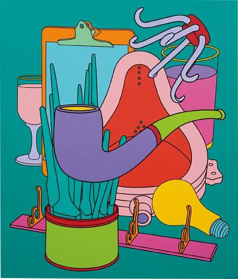 MICHAEL CRAIG-MARTIN Common History: Vanitas signed and dated 'Michael Craig-Martin 1999' on the overlap acrylic on canvas 214 x 183 cm. (84 1/4 x 72 in.) Painted in 1999. Michael Craig Martin, Foundation Drawing, Jojo Bow, Michael Craig, James Rosenquist, Jim Dine, Claes Oldenburg, Still Life Artists, Jasper Johns