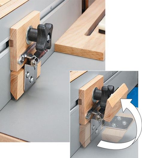 Easy, Accurate Stop Block: Build this simple flip stop for quick setups. Router Table Jigs, Router Fence, Router Table Fence, Wood Jig, Best Circular Saw, Diy Router, Table Saw Jigs, Router Jig, Router Tables