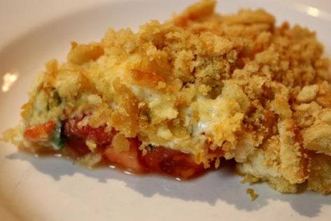 Ritz Cracker Topping, Family Dinner Menu, Southern Tomato Pie, Ritz Cracker Recipes, Tomato Pie Recipe, Cracker Toppings, Ritz Cracker, Dried Basil, Tomato Pie