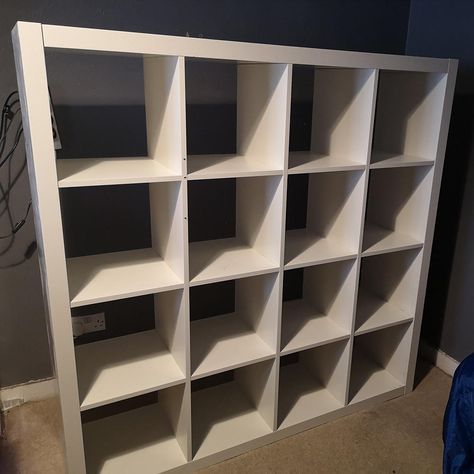 This genius DIY IKEA wardrobe cost just £15 to make Ikea 16 Cube Storage Ideas, Ikea Square Shelves Hack, Wardrobe Diy Ideas, Kallax 16 Cube Ideas, Cube Storage Clothes, Kallax Wardrobe, Kallax Clothes Storage, Diy Wardrobe Ideas Budget, Kallax Wardrobe Hack