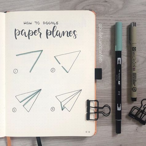 Silje | BulletJournal & doodle on Instagram: “Step by step paper plane doodle: 1: draw two lines in an angle 2: draw a line between, but keep the middle open 3: draw lines from the…” Paper Plane Doodle, Plane Doodle, Bullet Journal Easy, Best Paper Plane, Bullet Journal Goals Page, Goals Bullet Journal, Bullet Journal Quotes, Draw Two, Bullet Journal Writing