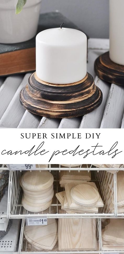 Diy Candle Pedestal, Diy Farmhouse Ideas, Farmhouse Candles, Candle Pedestal, Farmhouse Crafts, Diy Candle Holders, Diy Candle, Farmhouse Decoration, Diy Farmhouse Decor