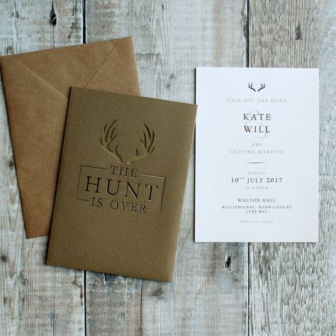 'The Hunt Is Over' Stag Pocket Wedding Invitation Suite Scottish Wedding Invitations, Expensive Wedding Gifts, Hunting Wedding, Antler Wedding, Wedding Expenses, Wedding Gifts For Groom, Pocket Wedding Invitations, Cheap Wedding Invitations, Inexpensive Wedding Venues