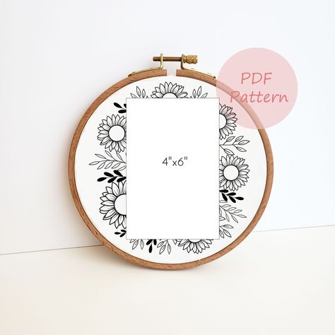 Sunflower photo embroidery PDF pattern, flower photo frame hand embroidery design, needlepoint beginner, DIY handmade gift, anniversary gift Sunflower Embroidery Pattern Design, Needlepoint Beginner, Embroidery Sunflower Pattern, Maternity Embroidery, Embroidery Sunflower, Flower Photo Frame, Photo Embroidery, Sunflower Embroidery, Sunflower Photo