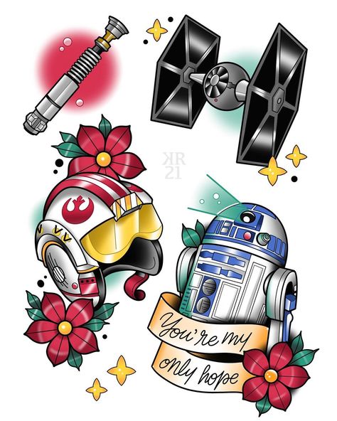 Traditional Star Wars Tattoo Flash, Old School Star Wars Tattoo, Star Wars Flash Tattoo, Star Wars Flash, Tattoo Party, Tattoos 2023, Spiderman Tattoo, Ink Therapy, Nerd Tattoo