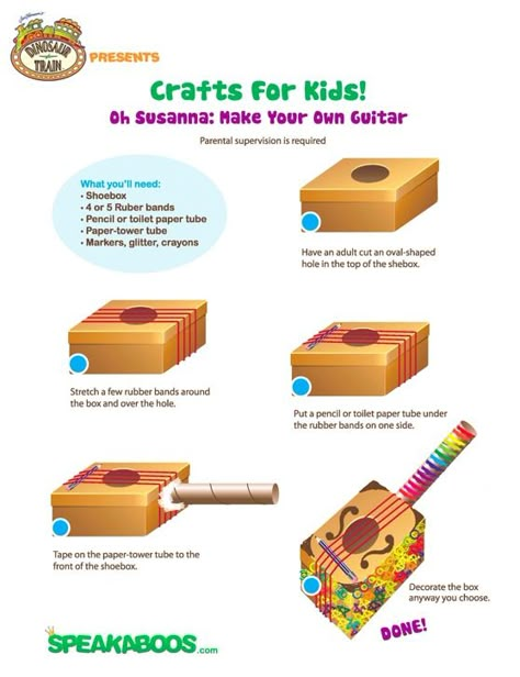 Preschool Music Instruments Diy, Guitar Diy Crafts, Kids Musical Instruments Diy, How To Make A Guitar, Box Guitar Diy, Kids Guitar Craft, Craft Guitar, Guitar Craft, Instruments Diy