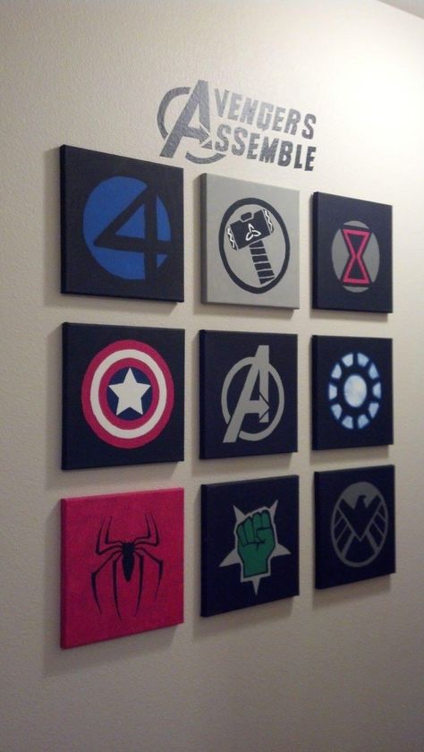 Marvel Bedroom Decor, Diy Wall Artwork, Avengers Wall Art, Avengers Bedroom, Avengers Wall, Marvel Bedroom, Marvel Canvas, Avengers Room, Simple Bedroom Ideas