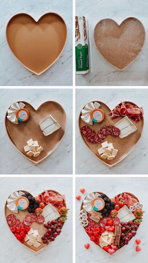 Charcuterie Board Ideas For Valentines, Charcuterie Board Heart Shaped, Heart Shaped Cheese Board, Simple Valentines Charcuterie Board, Small Valentine Charcuterie Board, Heart Cheese Board, Valentines Graze Box Ideas, Charcuterie Board Anniversary, Heart Charcuterie Board Ideas