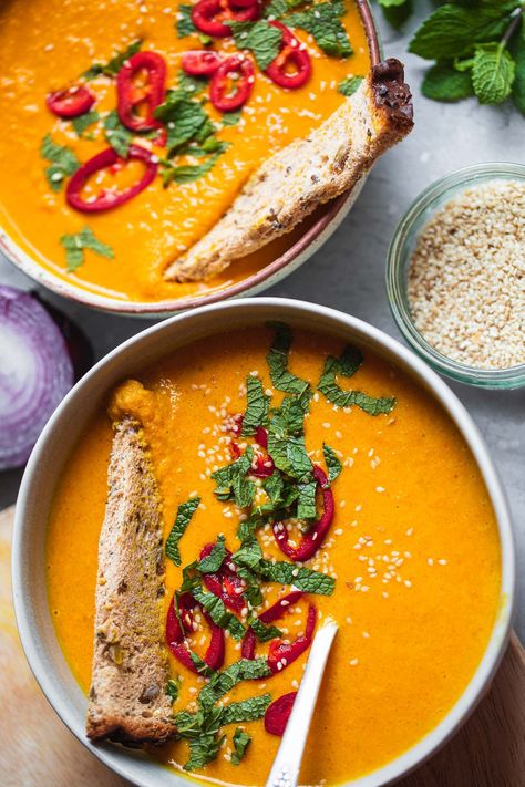 Spicy butternut squash soup Spicy Butternut Squash, Spicy Butternut Squash Soup, The Clean Eating Couple, Clean Eating Couple, Vegan Butternut Squash Soup, Butternut Squash Soup Recipe, Butternut Squash Cubes, Butternut Soup, Butternut Squash Recipes Soup