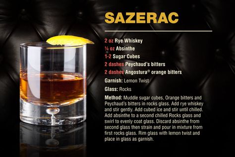 Sazerac w/ #AngosturaBitters Bitters Cocktail Recipes, Sazerac Recipe, New Orleans Drinks, Sazerac Cocktail, Mint Julep Recipe, Whiskey Recipes, Special Drinks, Brown Recipe, Cocktail Bitters