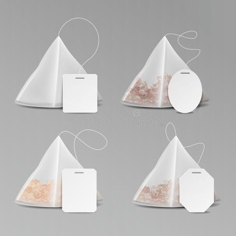 Pyramid Shape Tea Bag Set. Mock Up With Empty Square ... Tea Bag Mockup, Tea Bags Packaging, Ctc Tea, Tea Illustration, Tea Packaging Design, Tea Bag Art, Pyramid Shape, Bag Illustration, Drawing Bag