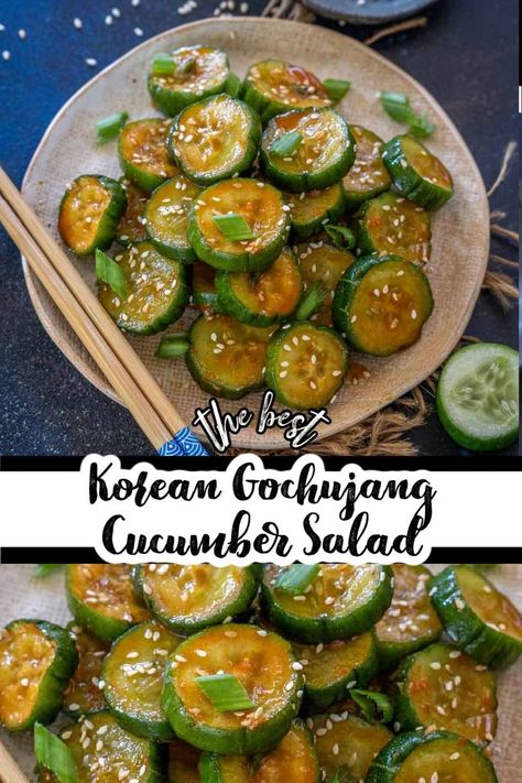 Cucumber Kimchi With Gochujang, Korean Cucumber Salad Gochujang, Korean Style Cucumbers, Gochujang Cucumber Recipe, Cucumber Salad Gochujang, Cucumber Gochujang, Korean Cucumber Salad Recipe, Gojujang Recipes, Gochujang Cucumber