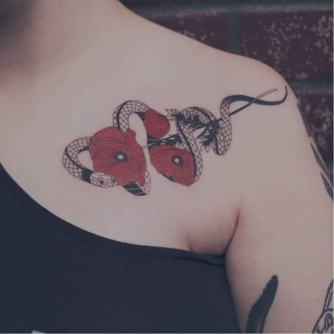 Coverup Ideas, Illustrative Tattoos, Poppy Flower Tattoo, Floral Snake, Red Dragon Tattoo, Mini Tats, Poppy Tattoo, Future Tattoo Ideas, Tattoo Placement Ideas