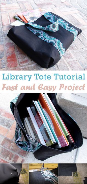 How-To: Library Tote Bag | Library book bag, Library tote bag, free sewing tutorial Diy Library Book Bag, Book Bag Sewing Pattern Free, Library Bag Diy, Library Bag Pattern, Book Bag Patterns To Sew, Library Book Bags For Kids, Book Tote Bag Pattern, Book Bag Sewing Pattern, Diy Book Bag