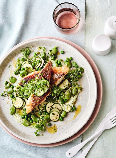 Crispy-Skinned Snapper with a Spring Salad - Dish Spring Recipes Vegetarian, Healthy Spring Recipes, Healthy Greens, Spring Recipes Dinner, Crispy Fish, Spring Dinner, Salad Dishes, Fine Dining Recipes, Fish Dinner