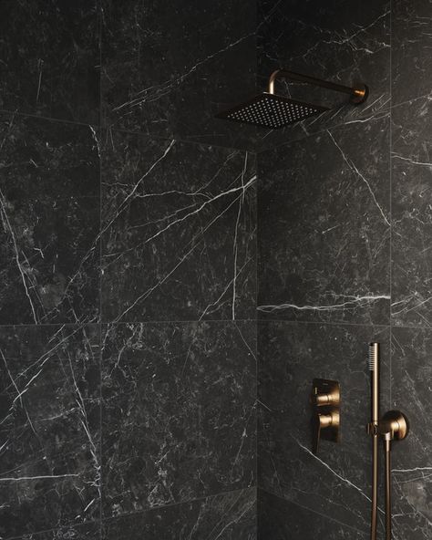 Leona 24x24 Matte Porcelain Tile in Amani Grey Nero Marquina Bathroom, Wall Composition, Black Marble Floor, Black Wall Tiles, Glossy Ceramic Tile, Marble Tile Bathroom, Industrial Chic Style, Matte Porcelain Tile, Hexagon Mosaic Tile