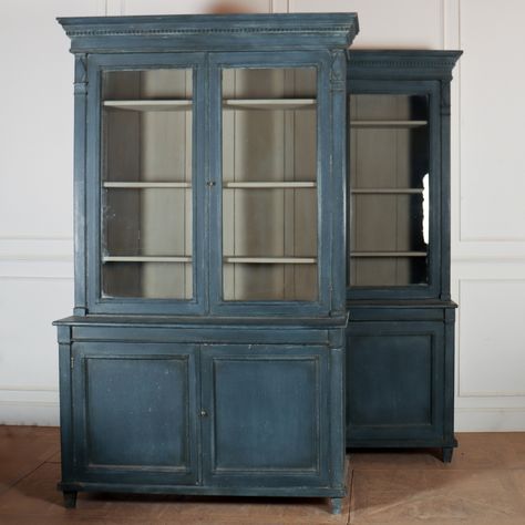 Furniture 123, French Library, Victorian Bookcases, Painted Display Cabinet, French Bookcase, Blue Bookcase, Painting Bookcase, French Cabinet, Pine Bookcase