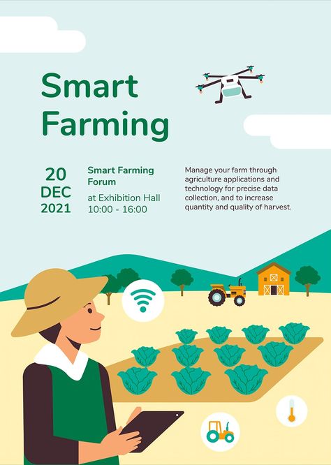 Smart farming event invitation psd editable poster template | premium image by rawpixel.com / audi Farmer Poster, Agricultural Biotechnology, Smart Farming, Agriculture Design, Hiring Poster, Agriculture Drone, Agriculture Projects, Smart Farm, Agriculture Business