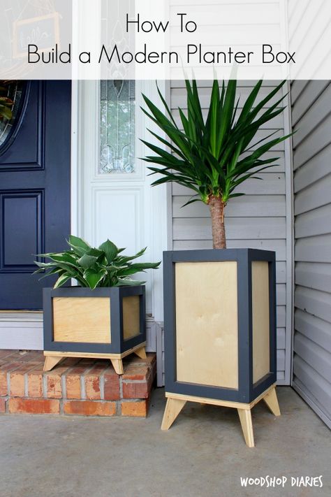 How to Build a DIY Modern Planter Box--from Wood Scraps! Diy Modern Planter, Modern Front Porches, Free Building Plans, Modern Planter, Diy Planter Box, Woodworking Bed, Inside Decor, Wood Scraps, Diy Plant Stand