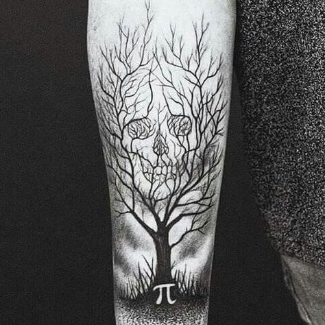 Tree Skull Half-Sleeve... Tattoo Sleeve Wolf, Geometric Tree Tattoo, Geometric Tree, Tattoo Script Fonts, Tattoo Tree, Girls With Sleeve Tattoos, Forest Tattoos, Tree Tattoo Designs, Tree Of Life Tattoo