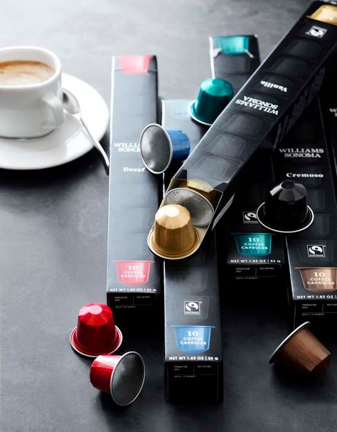 Breville Espresso, Food Photography Dessert, Beautiful Packaging Design, Coffee Snacks, Coffee Pack, William Sonoma, Nespresso Capsules, Coffee Farm, Gourmet Foods