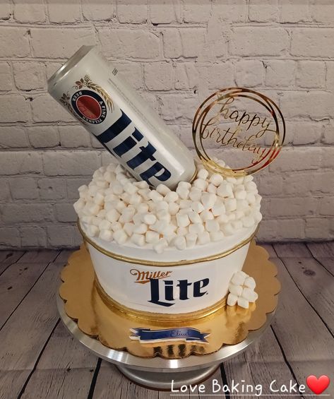 Miller Lite Cake Ideas, Miller Lite Birthday Cake, Coors Light Birthday Cake, Miller Lite Cake, Miller Lite Party, Birthday Cake Beer Theme, Beer Can Birthday Cakes For Men, Miller Lite, 50th Birthday