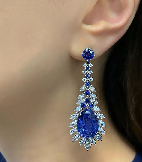 Sensational pear-shaped sapphire and diamond earrings by Henry Dunay, to be offered at Christie’s Hong Kong Magnificent Jewels Sale on 26 November. #christiesjewels #christieshongkong #sapphire #sapphireearrings #noheat #henrydunay Chandelier Earring, Diamond Ring Gold, Heart Wedding Rings, Sterling Silver Earrings Handmade, Diamond Tops, Sapphire And Diamond Earrings, Jewelry Editorial, Bridal Diamond Jewellery, Earring Handmade