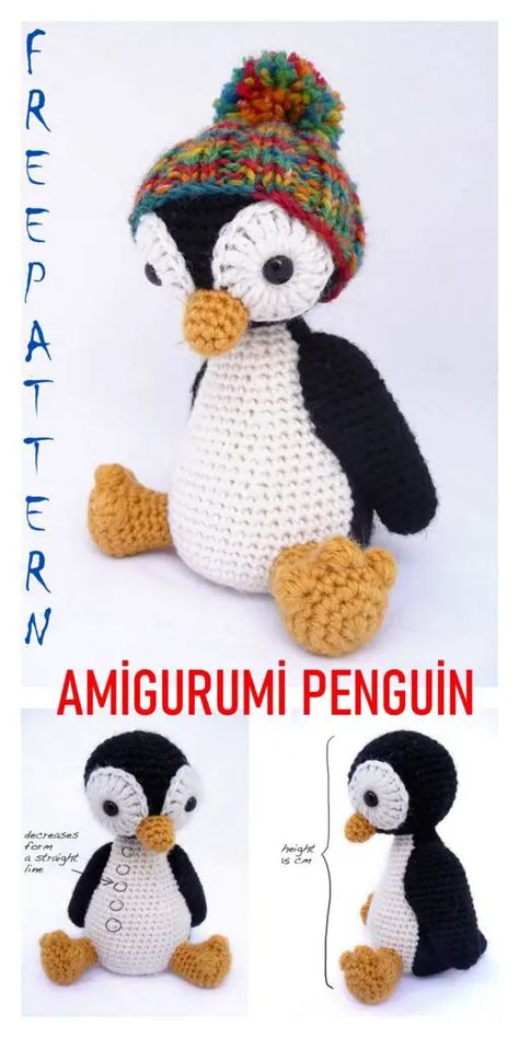 Amigurumi Cute Penguin Free Pattern - Free Amigurumi Crochet Patterns Crocheted Penguin, Crochet Penguin Amigurumi, Crochet Amiguri, Penguin Amigurumi, Amigurumi Penguin, Crochet Stuffies, Crocheted Animals, Crochet Penguin, Penguin Pattern