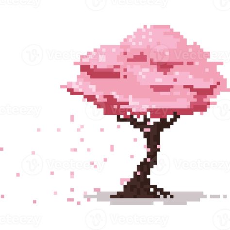 Sakura Tree Pixel Art, Pixel Cherry Blossom, Cherry Blossom Pixel Art, Sakura Tree Drawing, Sakura Tree Art, Pixel Tree, Trees Art Drawing, Minecraft Png, Voxel Art