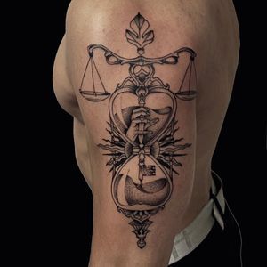 Aries Libra Tattoo, Tattoo Balance, Libra Scale Tattoo, Libra Tattoo Ideas, Law Tattoo, Libra Zodiac Tattoos, Tattoos Leg, Justice Tattoo, Tattoos Back