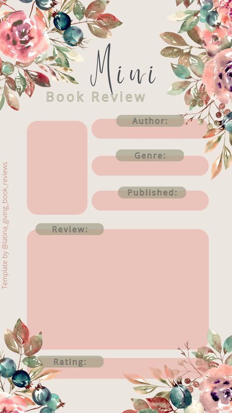 Mini review template to share in your stories on Instagram. #minibookreview #minibookreviewtemplate Book Review Instagram Story Template, Bookstagram Templates Review, Mini Book Review Template, Reviews Template Instagram, Mini Book Review, Me Template, Bookstagram Templates, Template Book, About Me Template