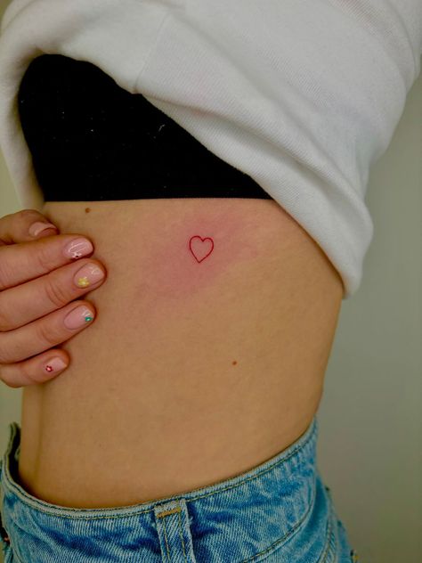 Ruth Hall's Fine Line Red Heart Tattoo • Tattoo uploaded by Ruth Hall Red Line Heart Tattoo, Fine Line Heart Tattoo, Line Heart Tattoo, Fine Line Heart, Red Heart Tattoo, Red Heart Tattoos, Ribcage Tattoo, Symbol Of Love, Rib Tattoo