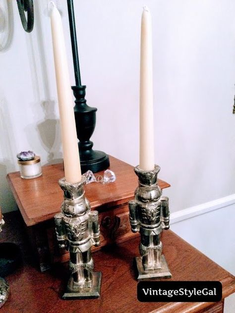 Searching for how to hold taper candle in place? We found a way to hold our taper candles in place with these cute as a button candlesticks! Ahh... finally standing straight in their candlesticksHave you ever picked up candlesticks where your candle is too small for the candlestick? Your candle does a bit of a leaning trick like you see below... well, I was stymied for a minute, and then I had a wonderful idea to fix this problem! Leaning tower of PisaMr. VS picked up a buffet and… Diy Candle Stick Holder, Candle Hack, Pillar Candle Stand, Standing Straight, Black Candlesticks, Diy Candle Sticks, Flameless Taper Candles, Silver Candle Holders, Long Candles